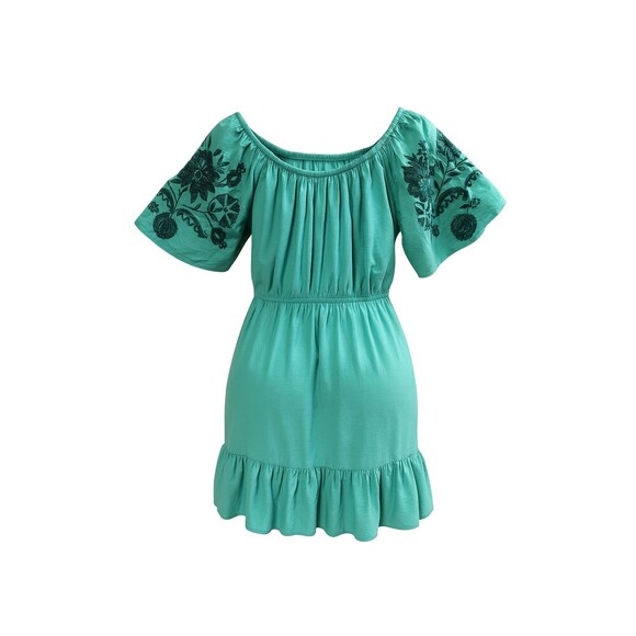 Knox Rose Boho Embroidered Dress Women XS Green Off Shoulder Cotton Viscose - Picture 2 of 8